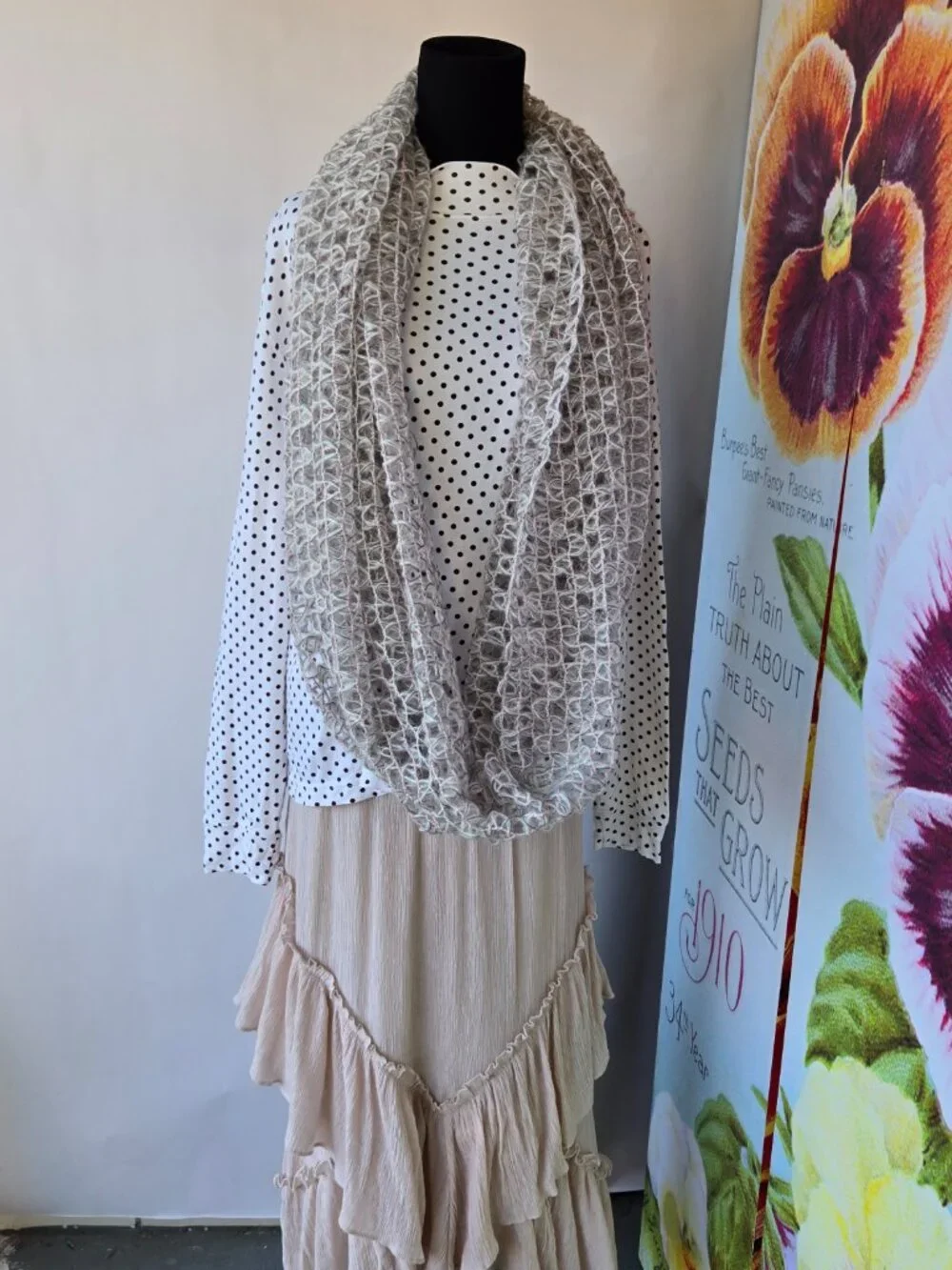 Cejon Silver, Grey and Pink Sparkle Loose Knit Infinity Loop Scarf Minimalist